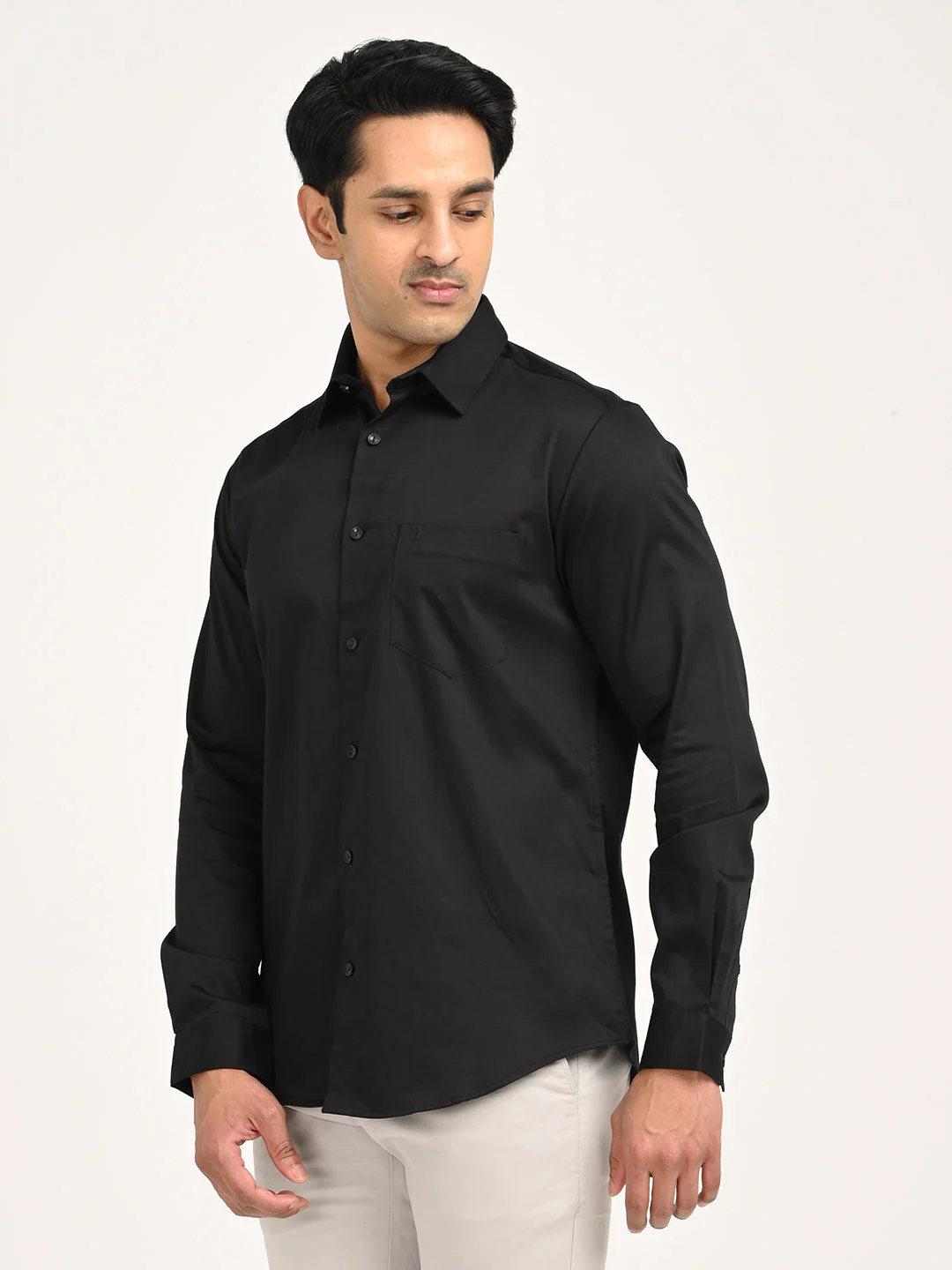 Men's Solid Full Sleeve Cotton Stretch Shirt - Image 2