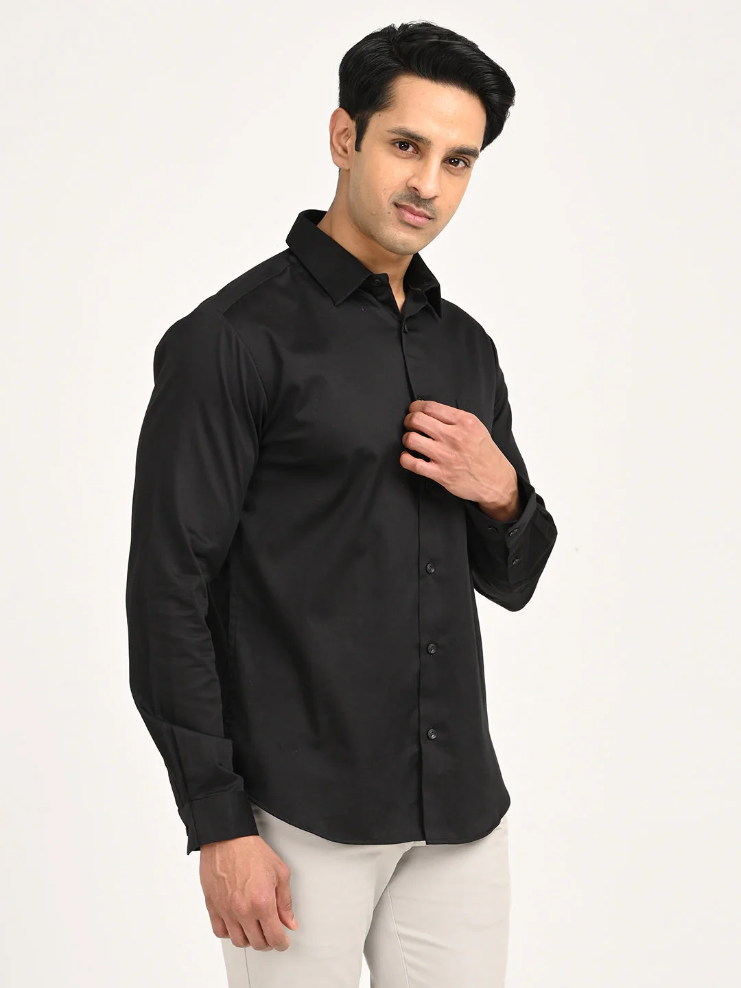 Men's Solid Full Sleeve Cotton Stretch Shirt - Image 3