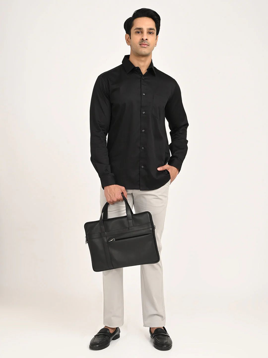 Men's Solid Full Sleeve Cotton Stretch Shirt - Image 6