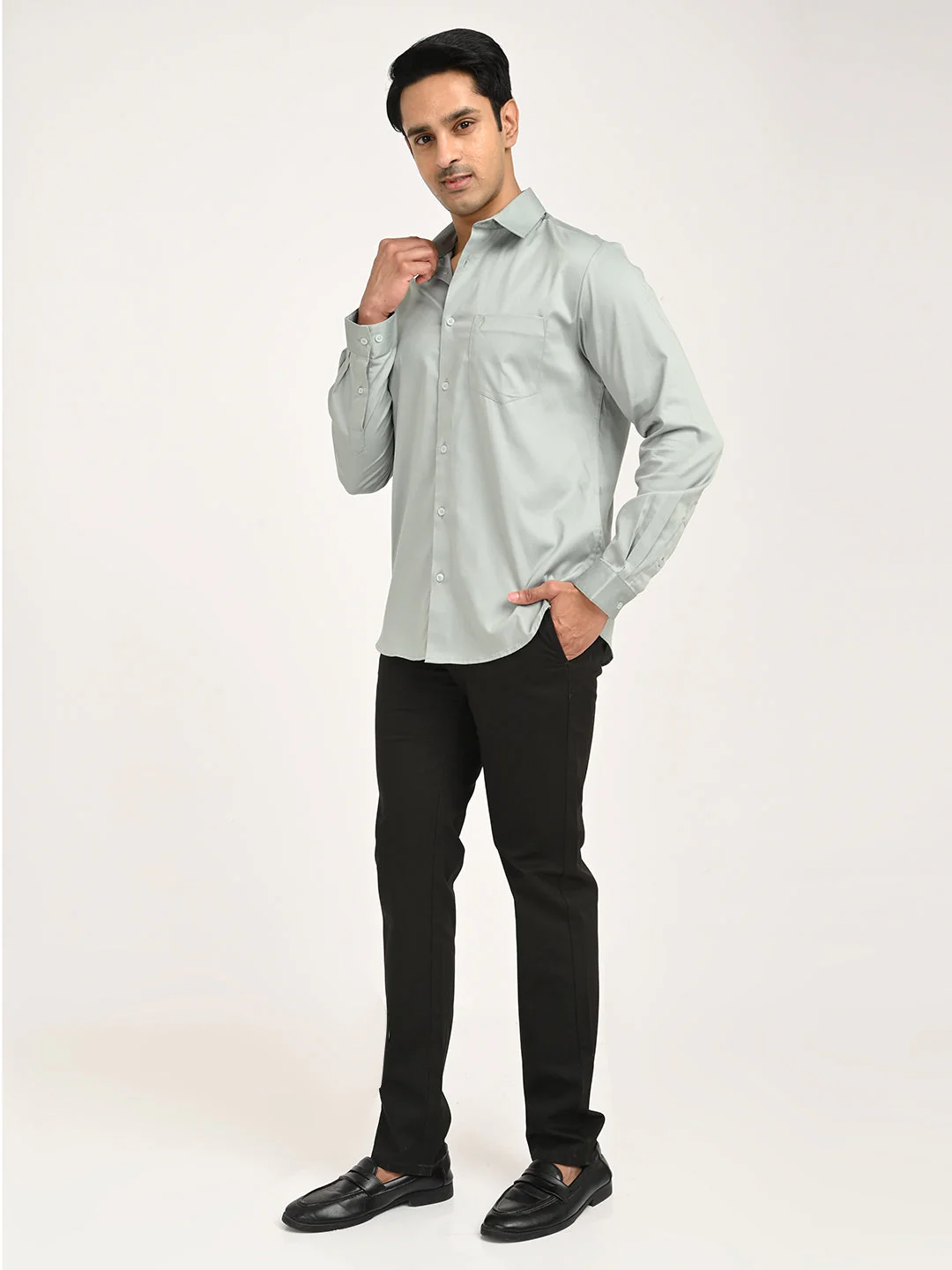 Men's Solid Full Sleeve Cotton Stretch Shirt - Image 12