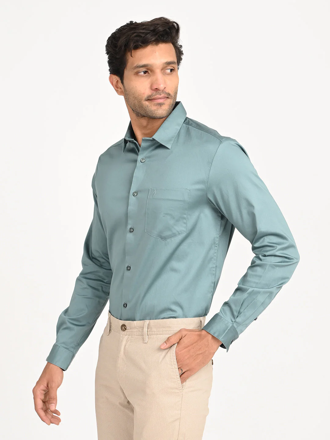 Men's Solid Full Sleeve Cotton Stretch Shirt - Image 2
