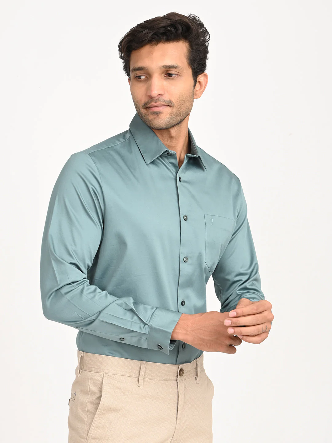 Men's Solid Full Sleeve Cotton Stretch Shirt - Image 3