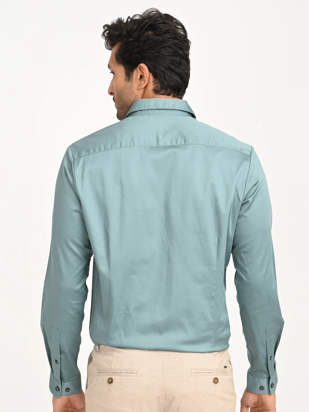 Men's Solid Full Sleeve Cotton Stretch Shirt - Image 4