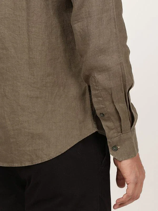 Men's Solid Full Sleeves Linen Shirt - Image 3