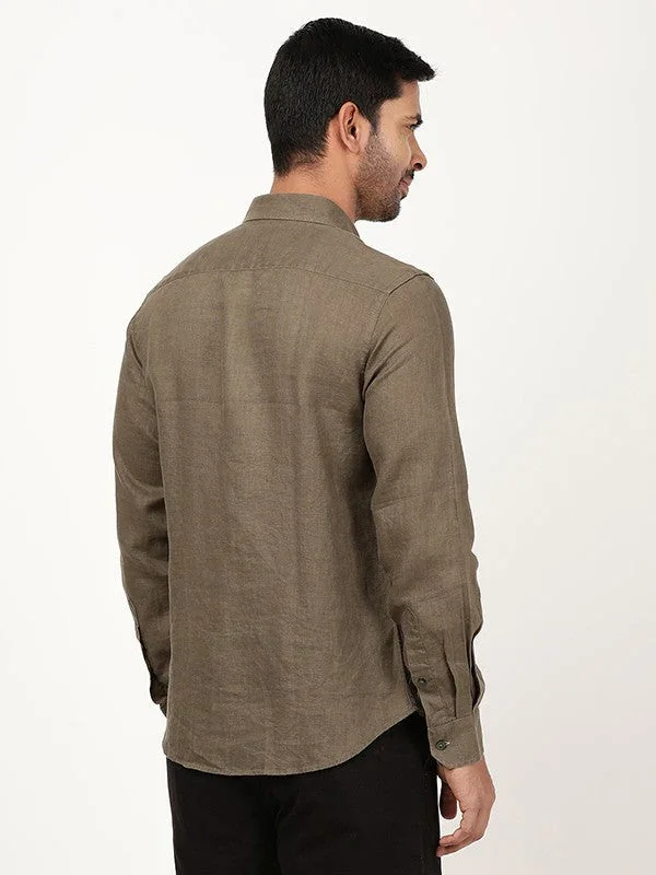 Men's Solid Full Sleeves Linen Shirt - Image 5