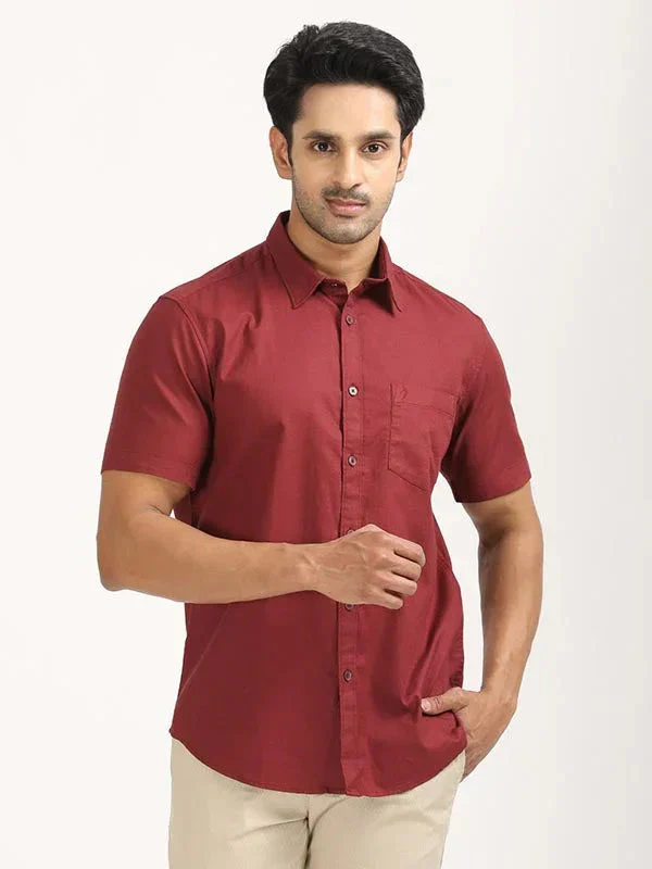 Men's Solid Half Sleeves Cotton Shirt - Image 18
