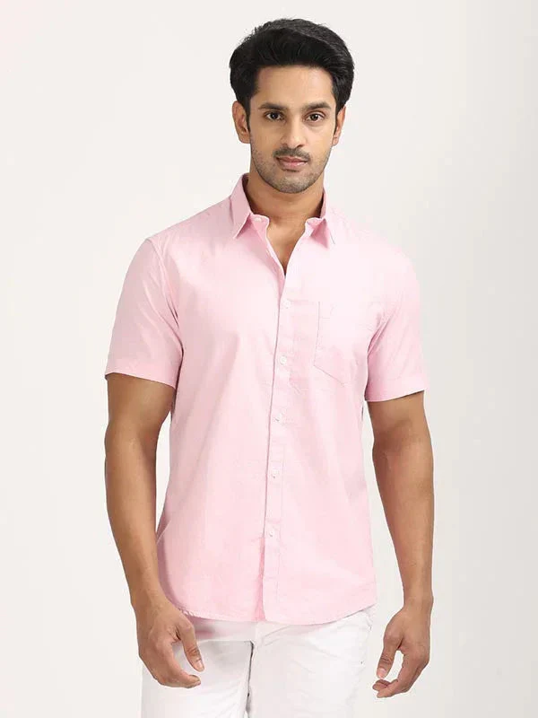 Men's Solid Half Sleeves Cotton Shirt - Image 22