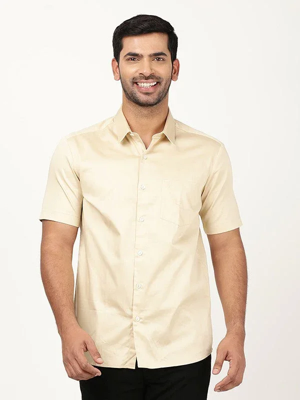 Men's Solid Half Sleeves Cotton Stretch Shirt - Image 11