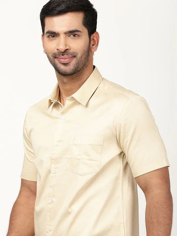 Men's Solid Half Sleeves Cotton Stretch Shirt - Image 12