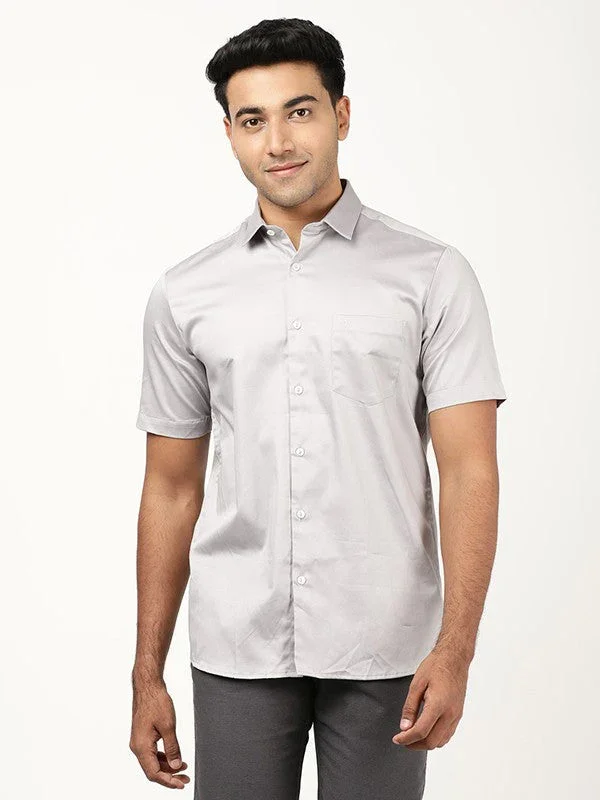 Men's Solid Half Sleeves Cotton Stretch Shirt - Image 16