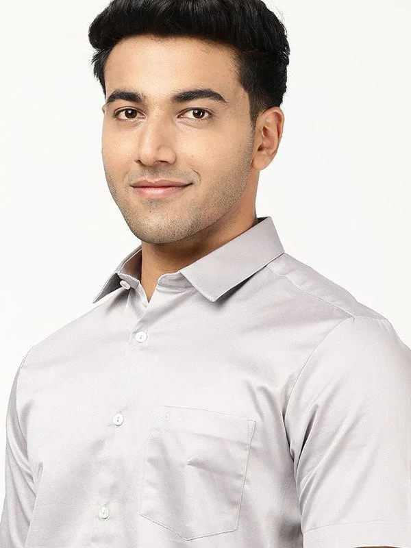 Men's Solid Half Sleeves Cotton Stretch Shirt - Image 17