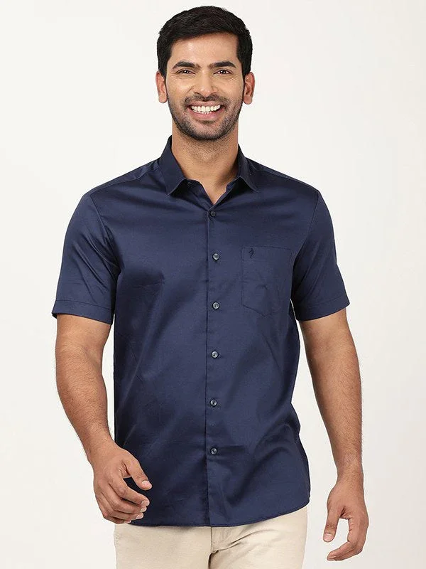 Men's Solid Half Sleeves Cotton Stretch Shirt - Image 21
