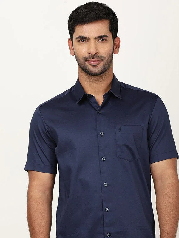 Men's Solid Half Sleeves Cotton Stretch Shirt - Image 22