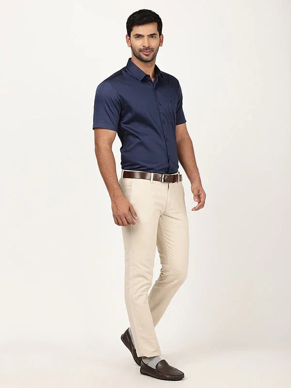 Men's Solid Half Sleeves Cotton Stretch Shirt - Image 24