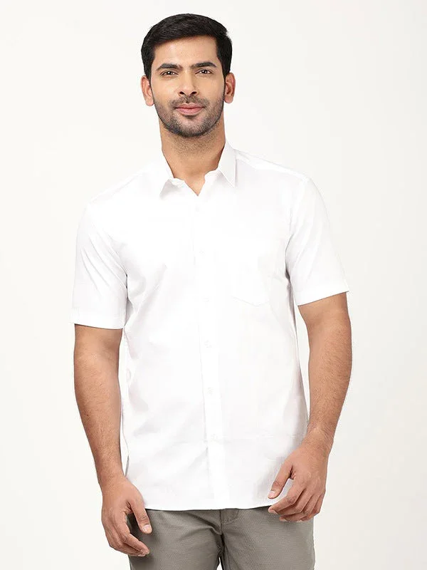 Men's Solid Half Sleeves Cotton Stretch Shirt - Image 26