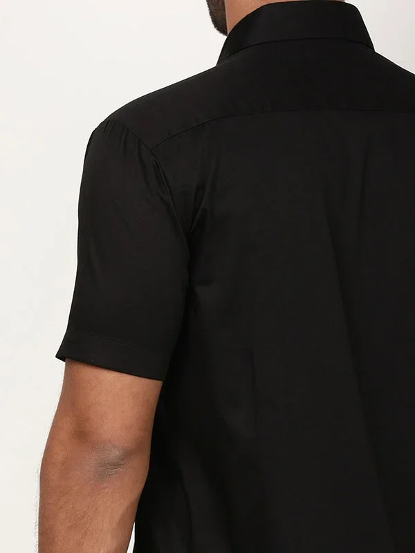Men's Solid Half Sleeves Cotton Stretch Shirt - Image 3