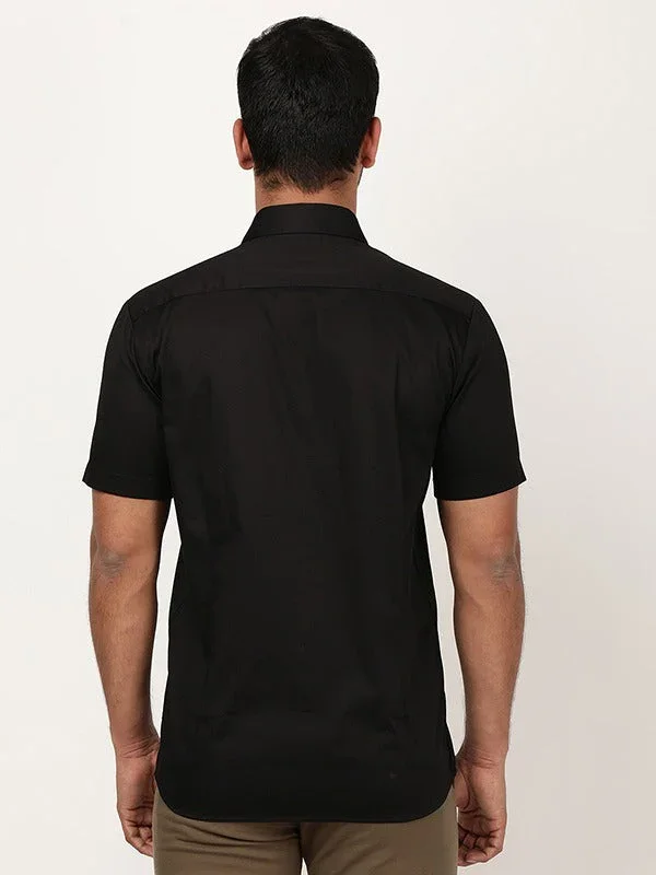 Men's Solid Half Sleeves Cotton Stretch Shirt - Image 5