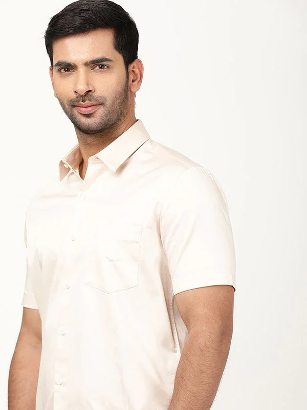 Men's Solid Half Sleeves Cotton Stretch Shirt - Image 7