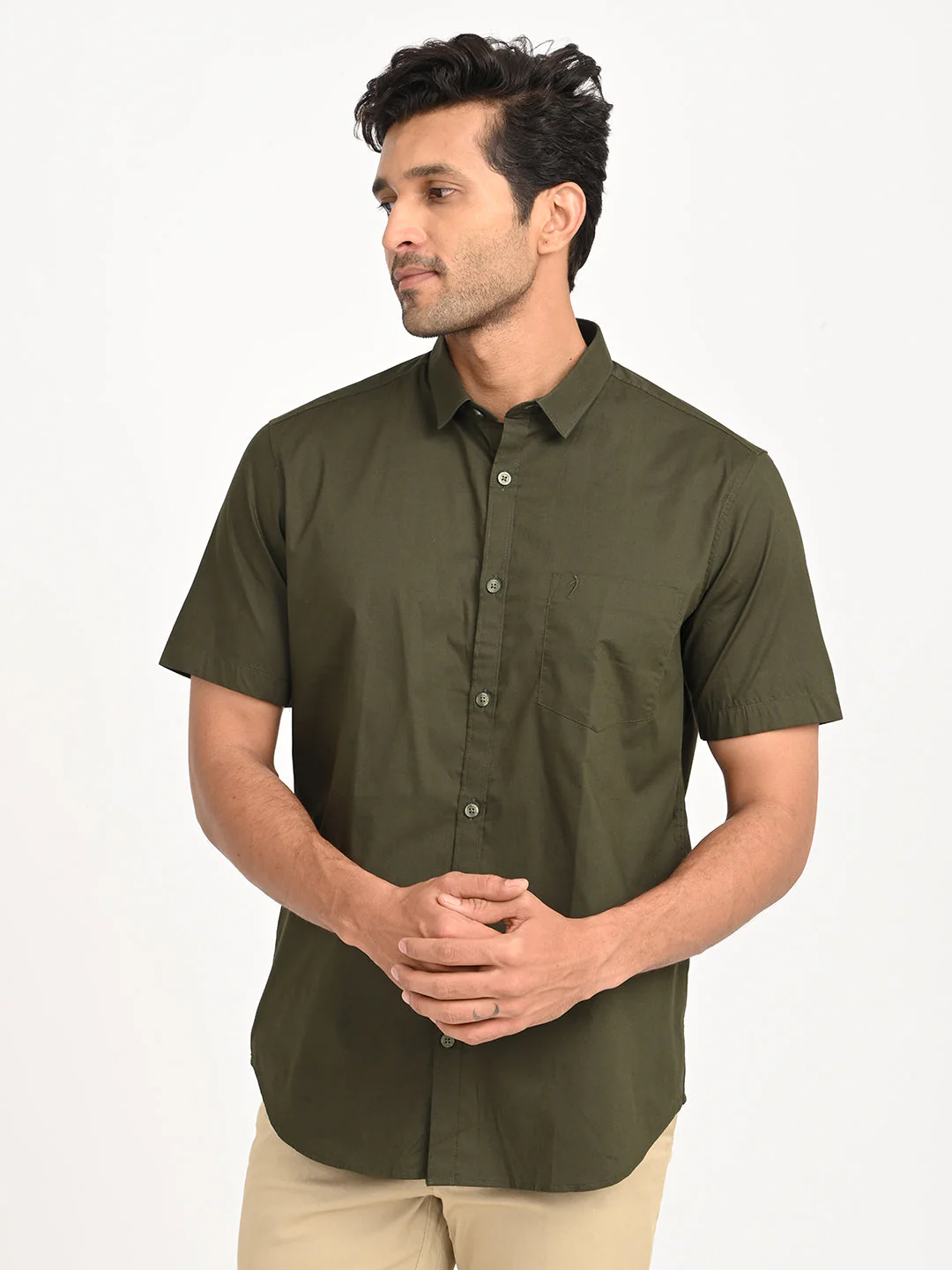 Men's Solid Half Sleeve Cotton Stretch Shirt