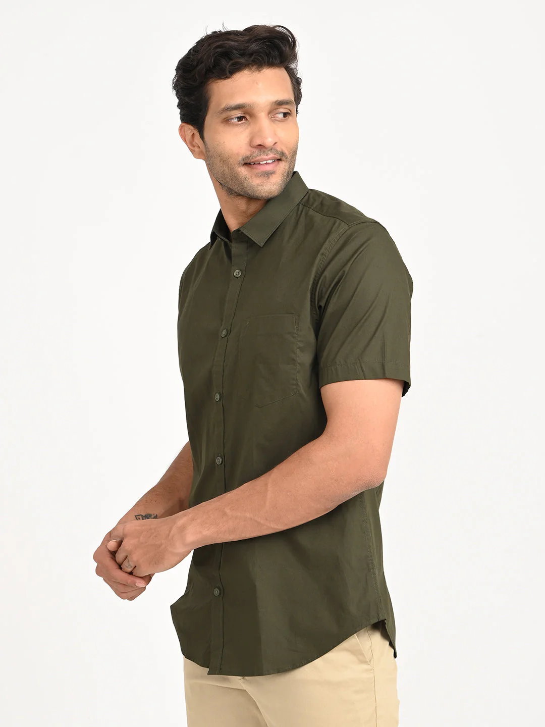 Men's Solid Half Sleeve Cotton Stretch Shirt - Image 2