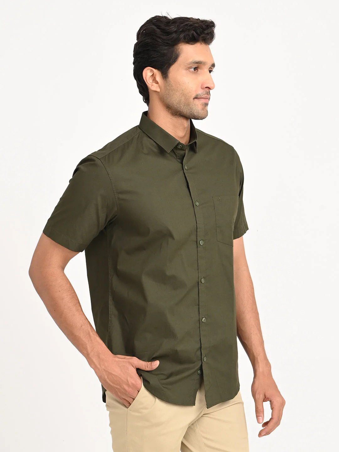 Men's Solid Half Sleeve Cotton Stretch Shirt - Image 3