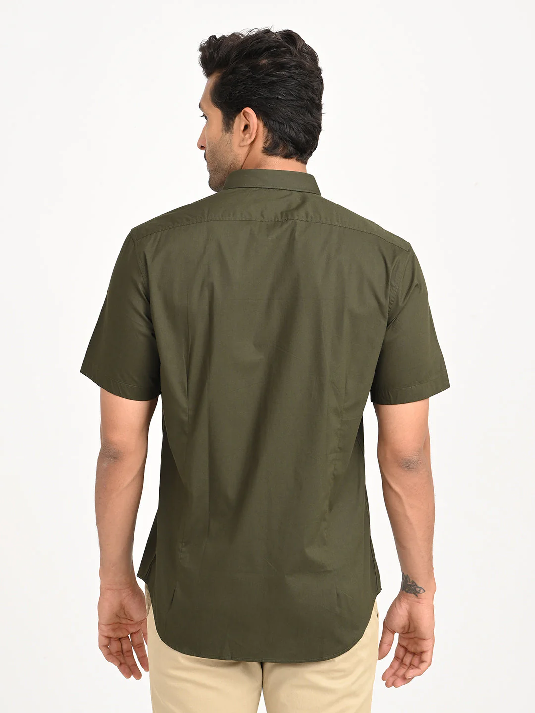 Men's Solid Half Sleeve Cotton Stretch Shirt - Image 4