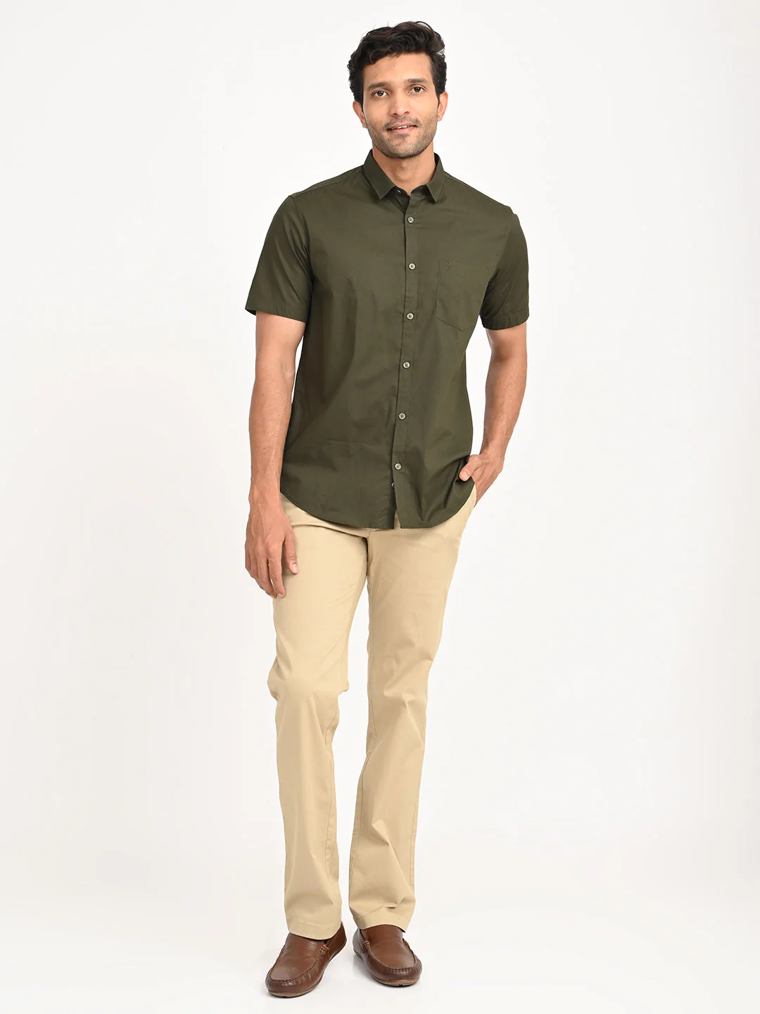 Men's Solid Half Sleeve Cotton Stretch Shirt - Image 6