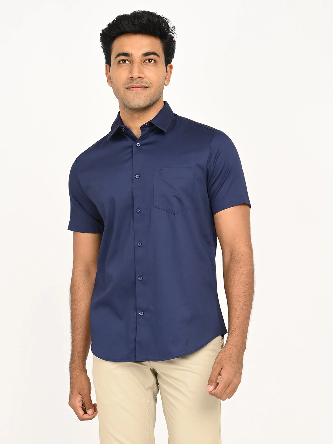 Men's Solid Half Sleeve Cotton Stretch Shirt