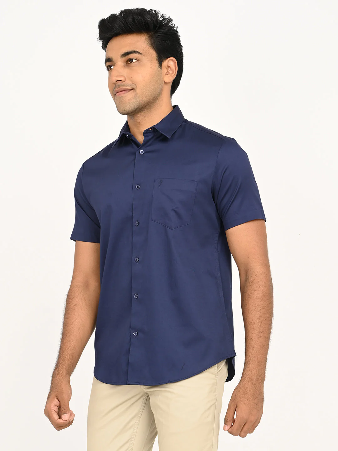 Men's Solid Half Sleeve Cotton Stretch Shirt - Image 2