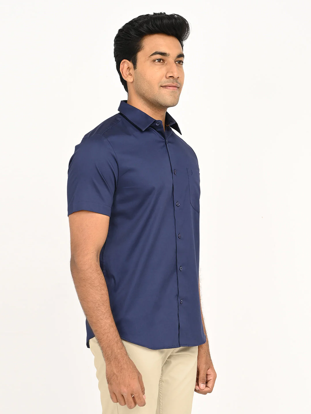 Men's Solid Half Sleeve Cotton Stretch Shirt - Image 3