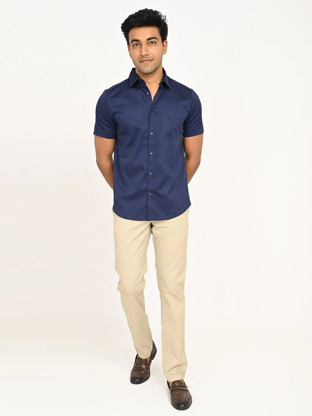 Men's Solid Half Sleeve Cotton Stretch Shirt - Image 6