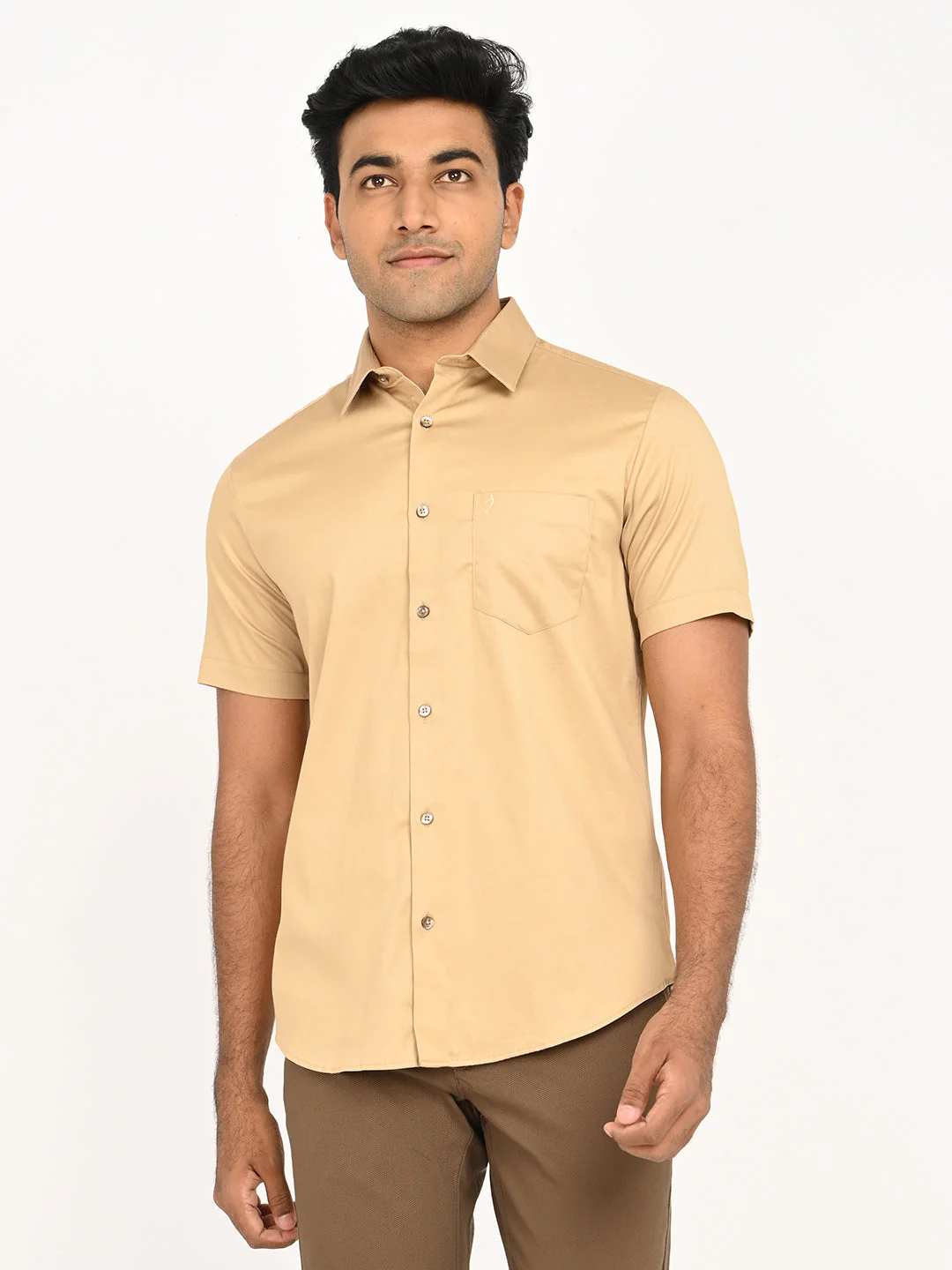 Men's Solid Half Sleeve Cotton Stretch Shirt - Image 13