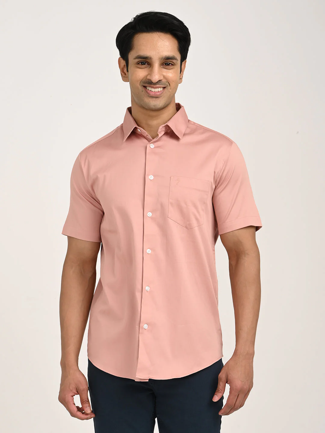 Men's Solid Half Sleeve Cotton Stretch Shirt - Image 19
