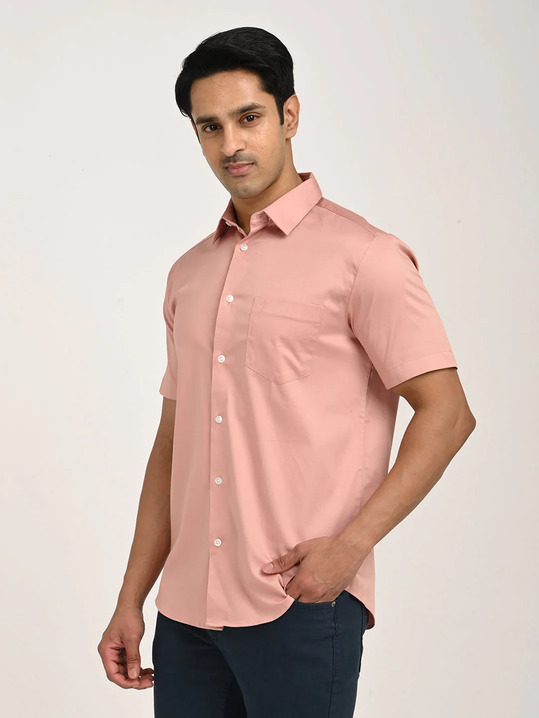 Men's Solid Half Sleeve Cotton Stretch Shirt - Image 20