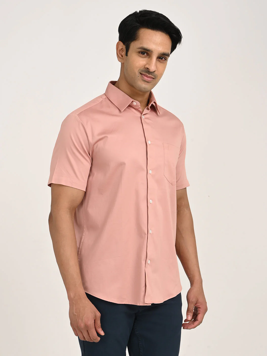 Men's Solid Half Sleeve Cotton Stretch Shirt - Image 21