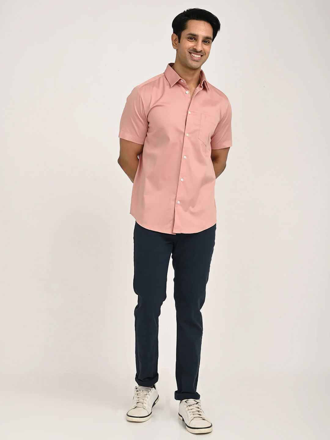Men's Solid Half Sleeve Cotton Stretch Shirt - Image 24