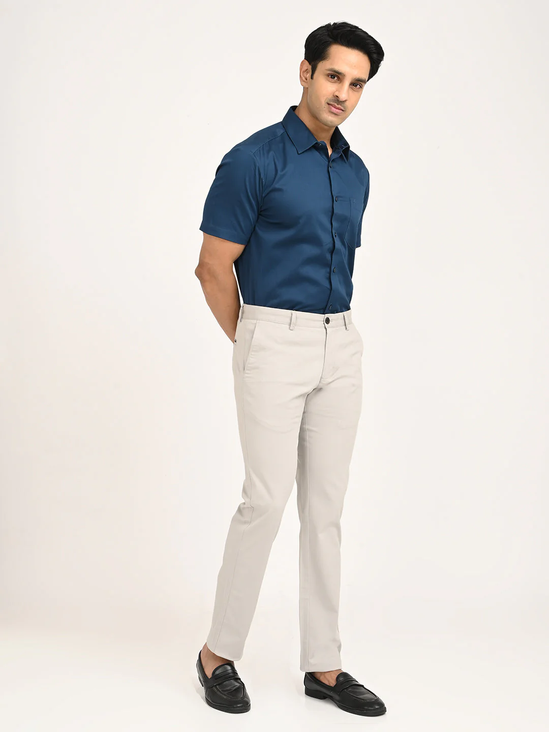 Men's Solid Half Sleeve Cotton Stretch Shirt - Image 6