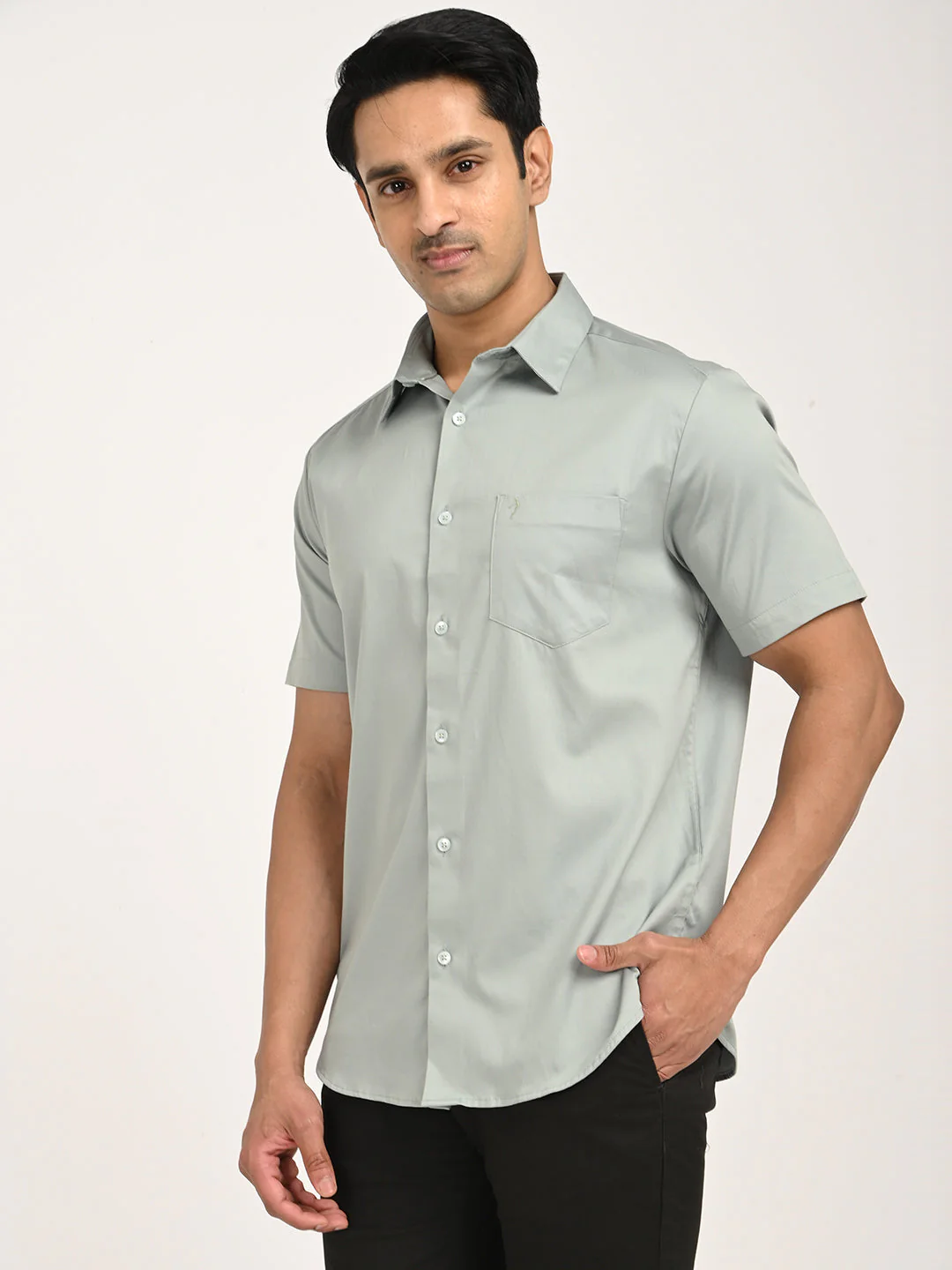 Men's Solid Half Sleeve Cotton Stretch Shirt - Image 8