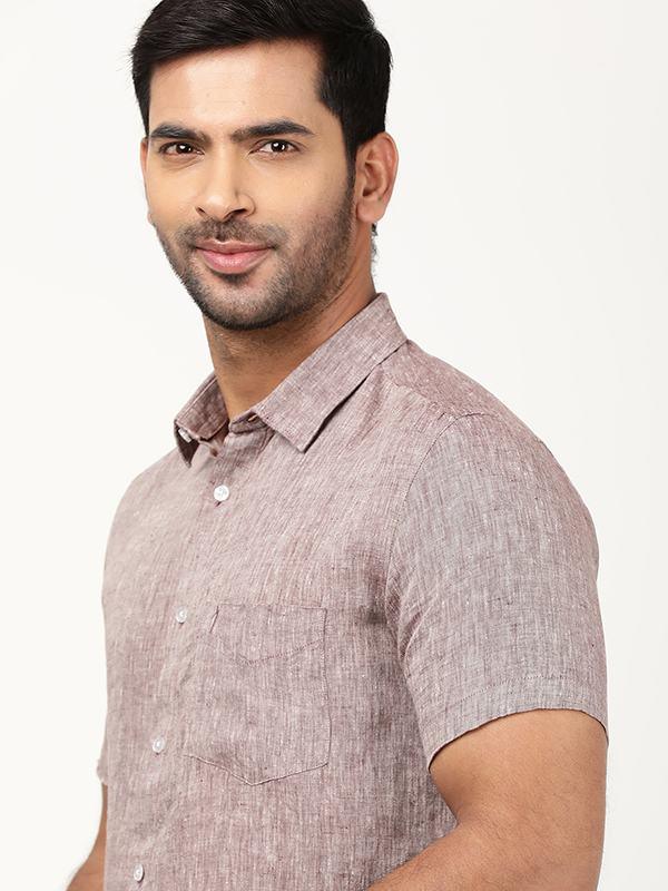 Men's Solid Half Sleeves Linen Shirt - Image 2