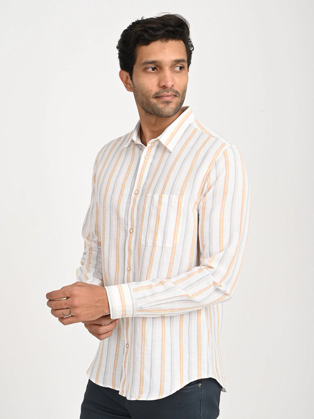 Men's Striped Full Sleeve Cotton Blend Shirt - Image 2