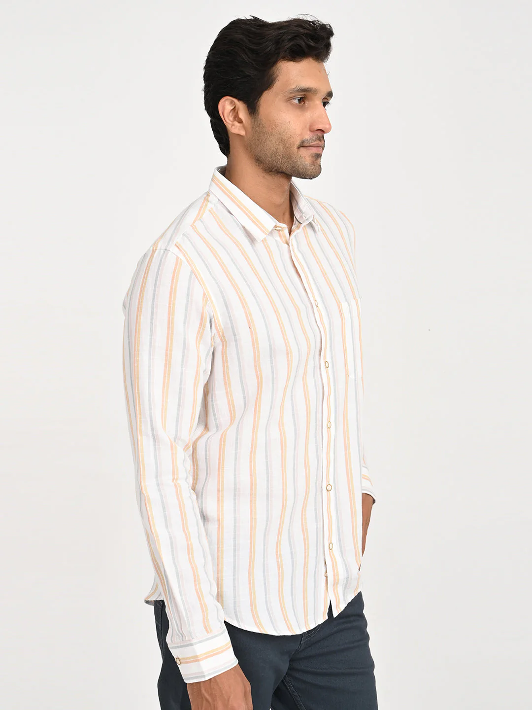 Men's Striped Full Sleeve Cotton Blend Shirt - Image 3