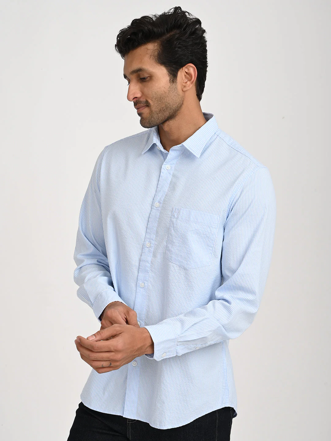 Men's Striped Full Sleeve Cotton Blend Shirt - Image 2