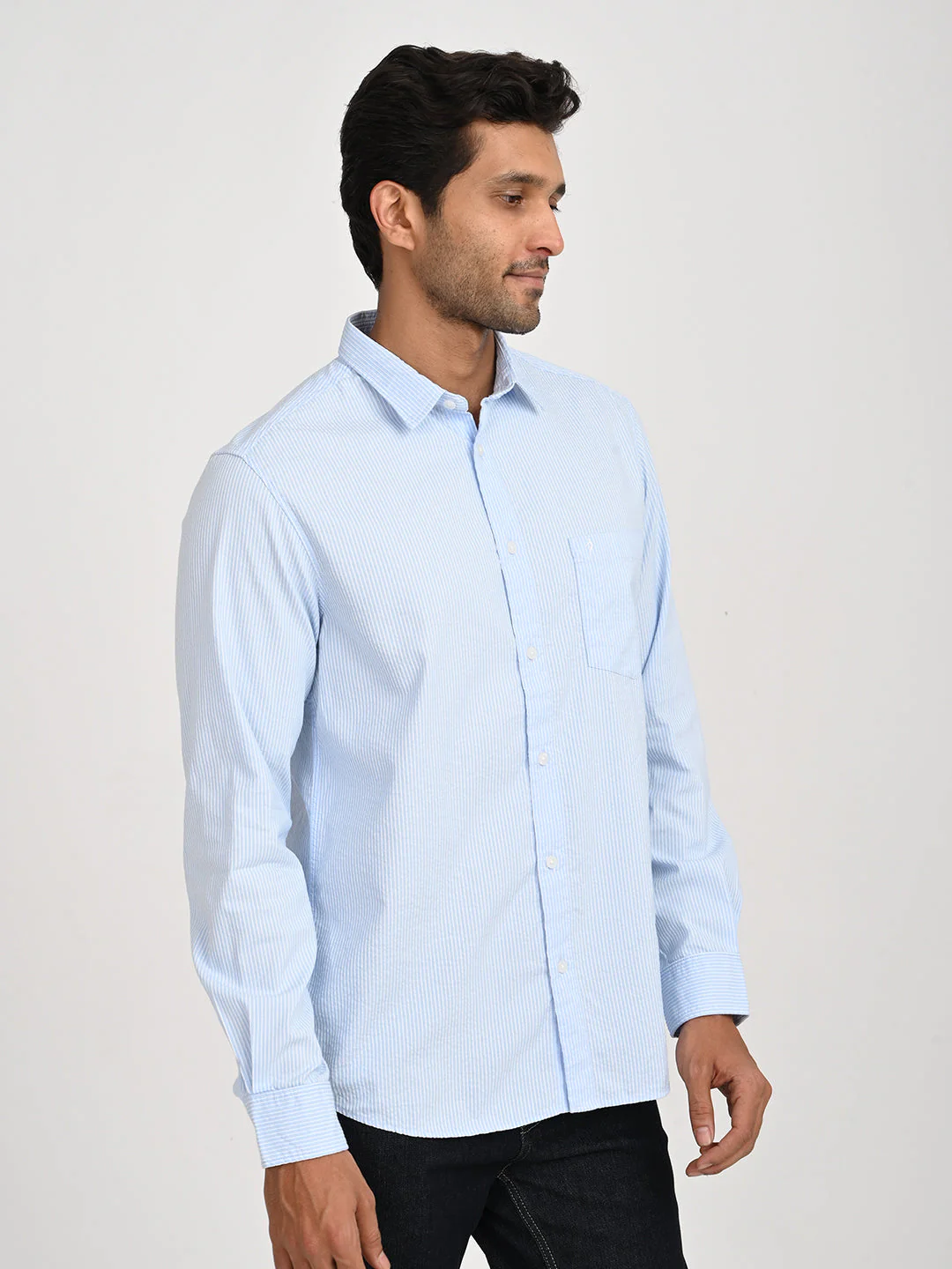Men's Striped Full Sleeve Cotton Blend Shirt - Image 3