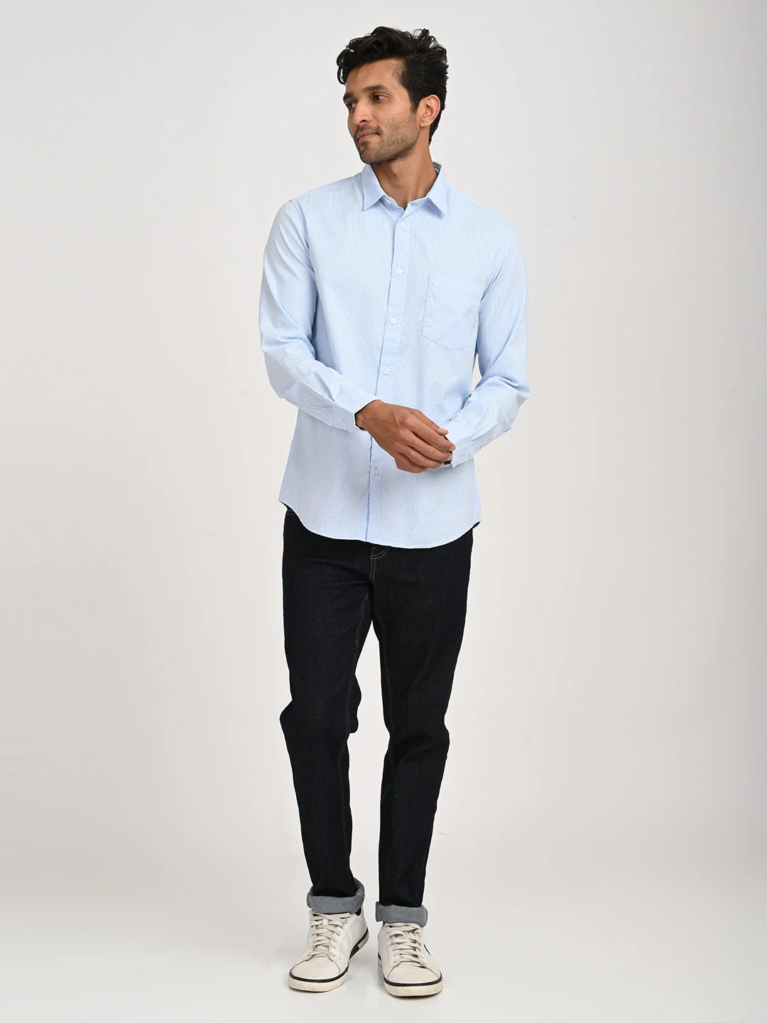Men's Striped Full Sleeve Cotton Blend Shirt - Image 6