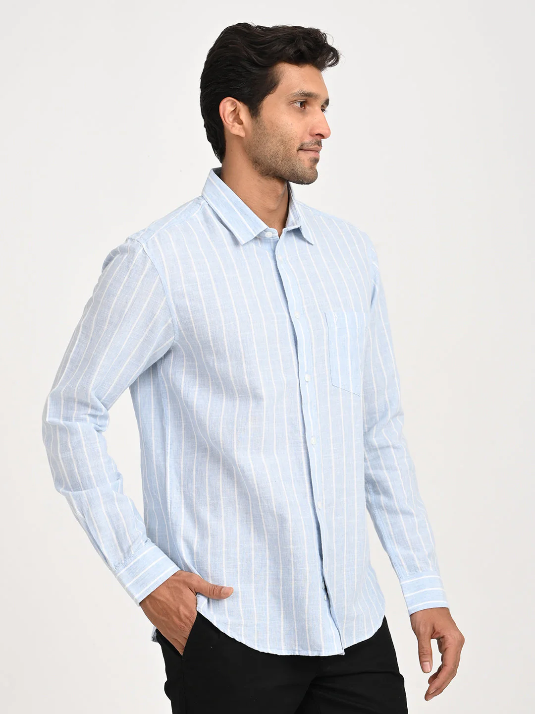 Men's Striped Full Sleeve Cotton Blend Shirt - Image 3