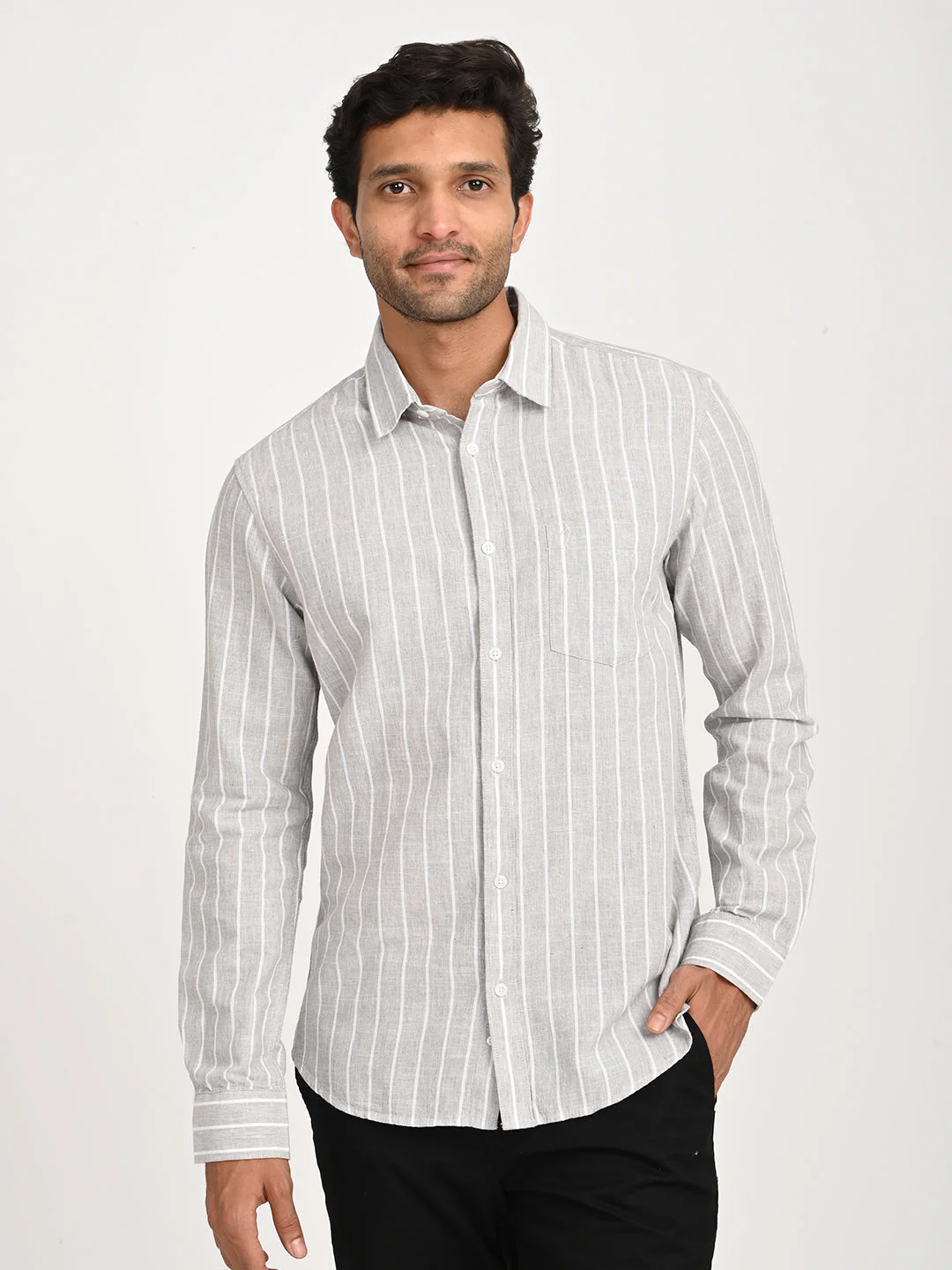 Men's Striped Full Sleeve Cotton Blend Shirt - Image 7