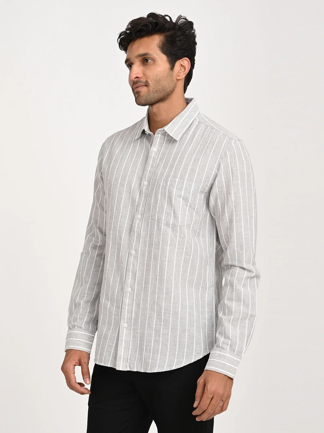 Men's Striped Full Sleeve Cotton Blend Shirt - Image 8
