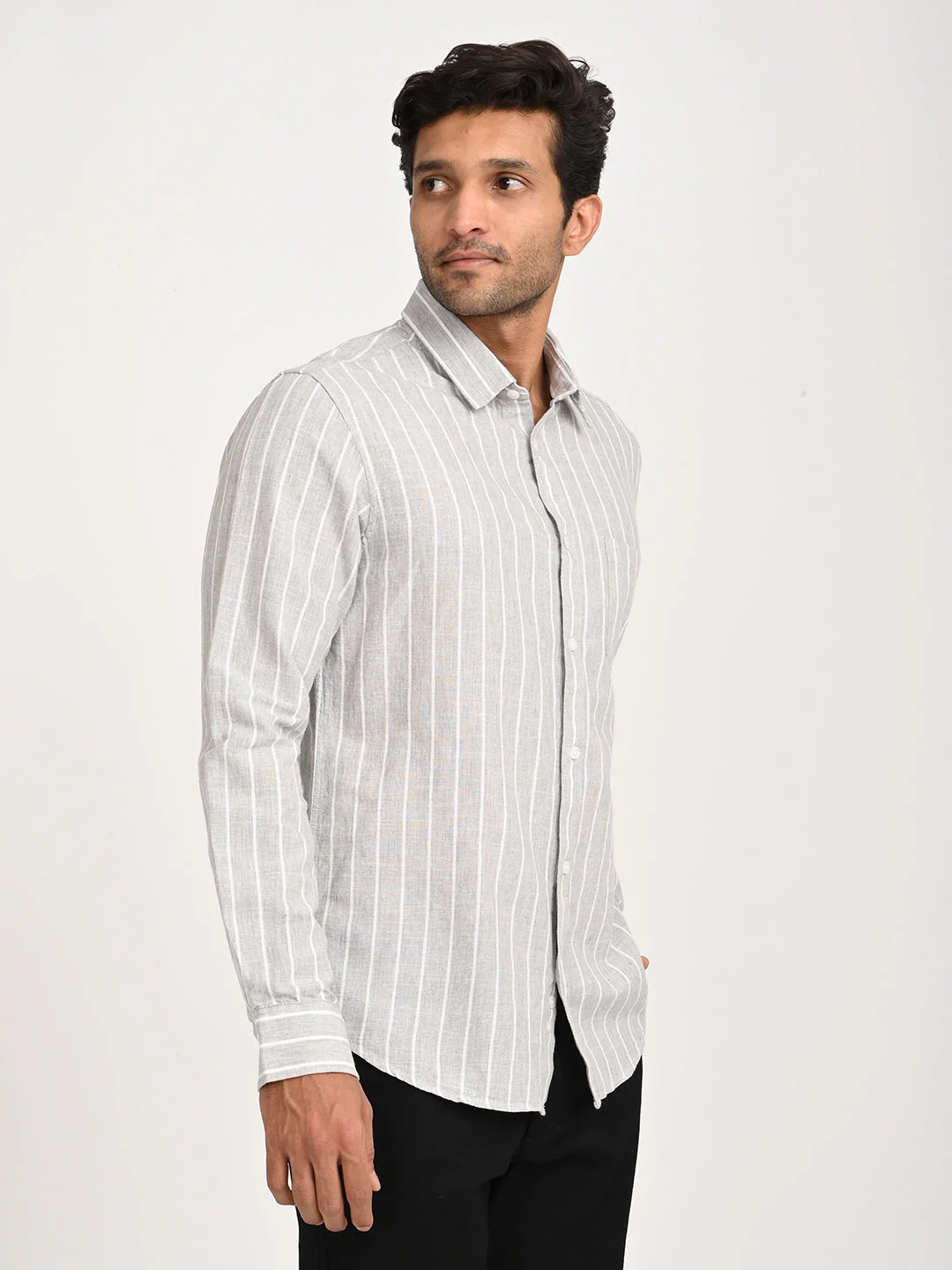 Men's Striped Full Sleeve Cotton Blend Shirt - Image 9