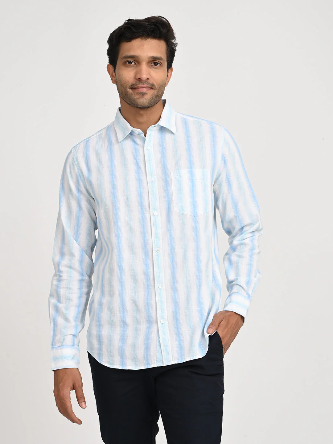 Men's Striped Full Sleeve Cotton Blend Shirt
