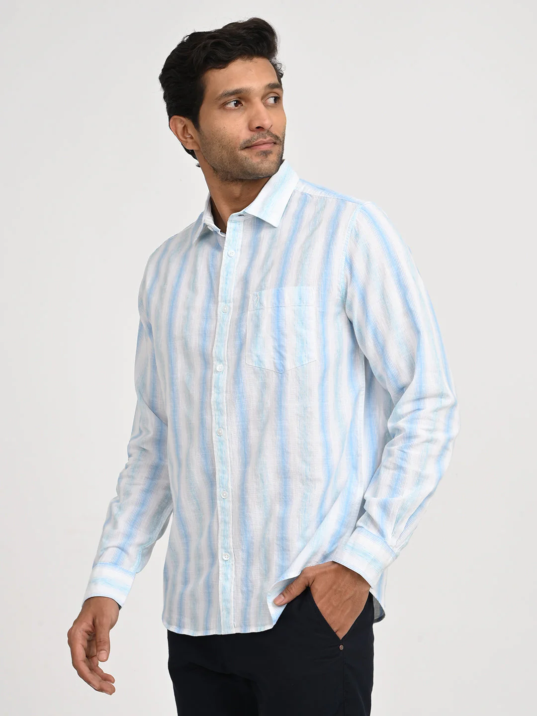 Men's Striped Full Sleeve Cotton Blend Shirt - Image 2